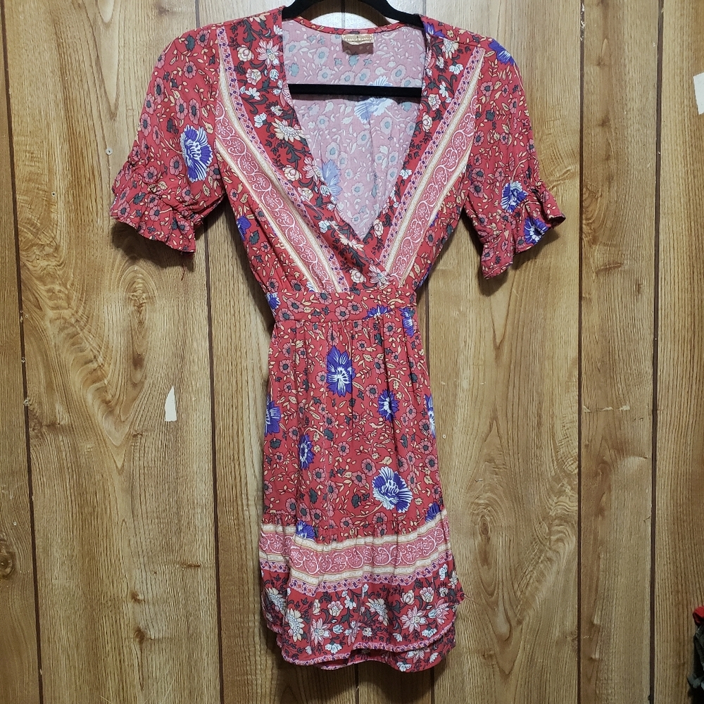 Dress Size 6 Terra Cotta Wrap Ruffle Tie V-Neck Debbie Dabbie Angel Biba Dress
